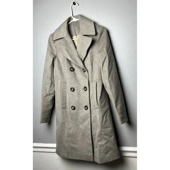 Fleurette Double-Breasted Wool Peacoat in Oatmeal - Size 4